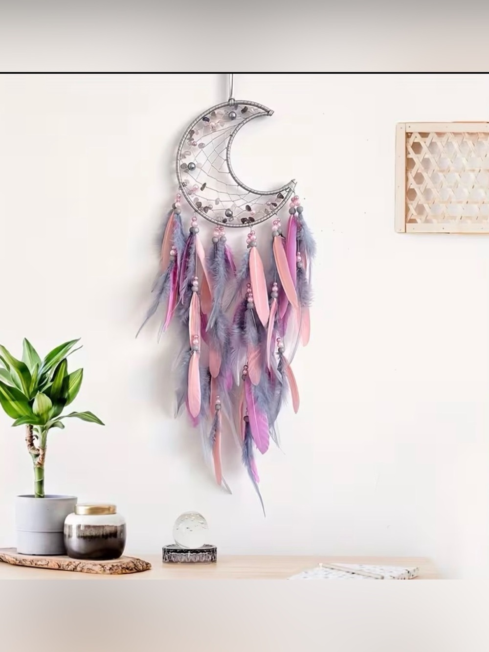 Boho Moon Feather Dreamcatcher Wall Hanging - Pink & Lavender